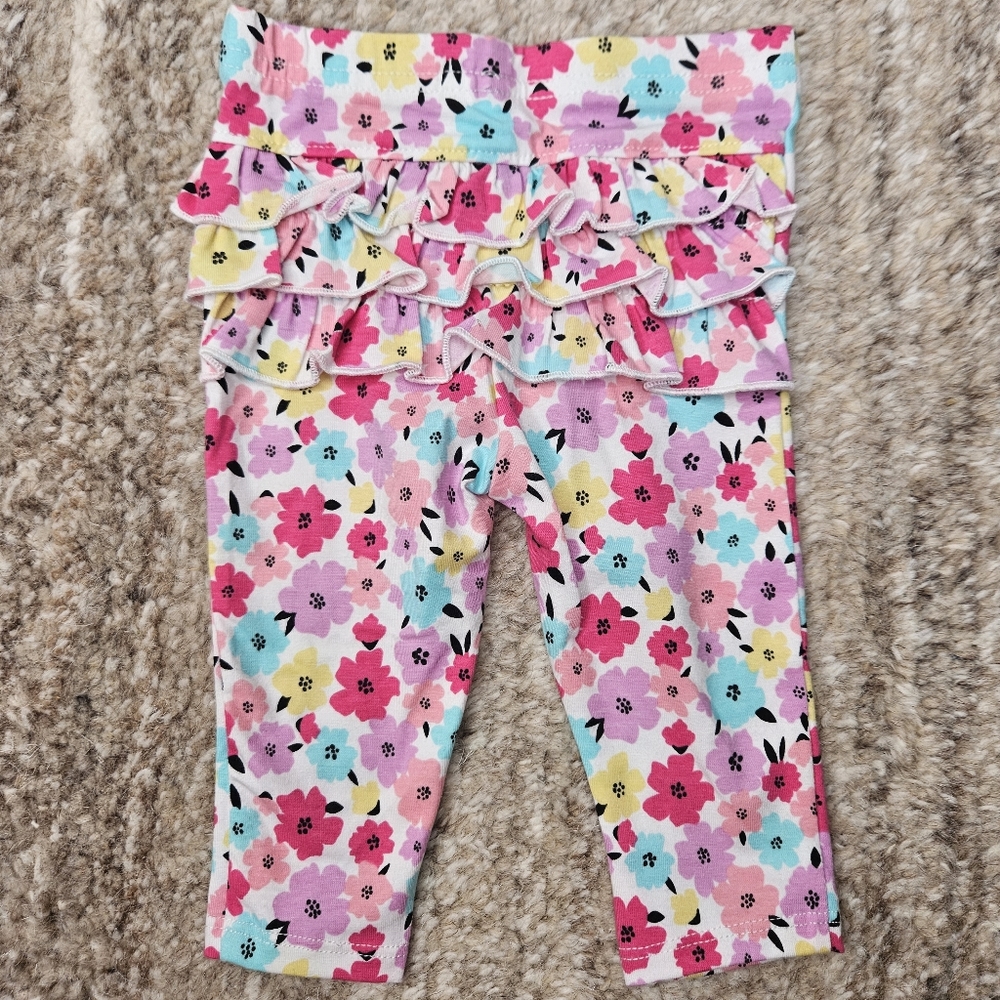 Garanimals Baby Girls Pants 3 to 6 Months Floral Pink Ruffle Back Leggings